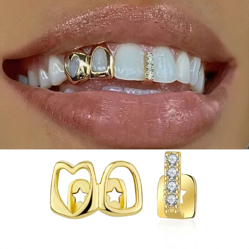Body Jewelry Lot - Набор золотых зубных украшений Golden Grillz